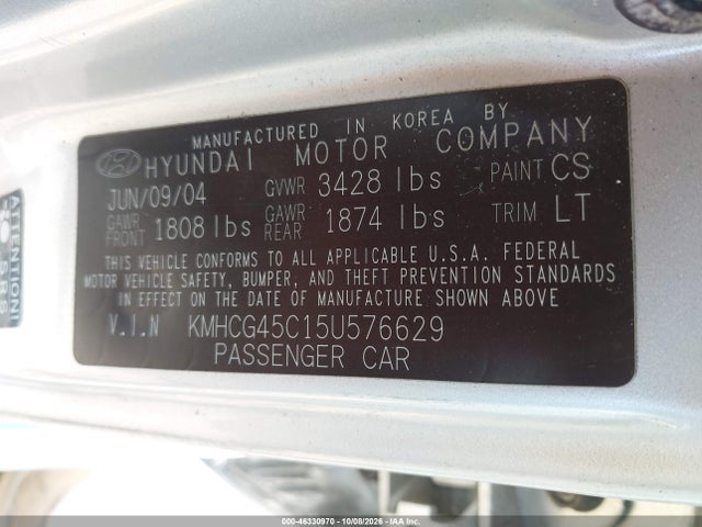 Продажа на аукционе авто 2005 Hyundai Accent Gls, vin: KMHCG45C15U576629, номер лота: 46330970