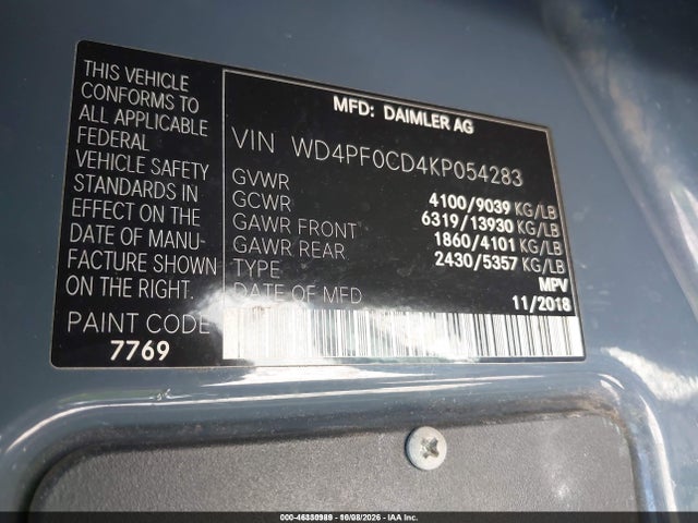 Aukcja sprzedaży 2019 Mercedes-benz Sprinter 2500 Standard Roof V6, vin: WD4PF0CD4KP054283, numer aukcji: 46330989