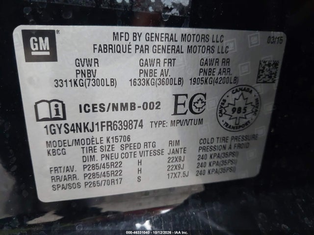 1GYS4NKJ1FR639874 Cadillac Escalade Premium