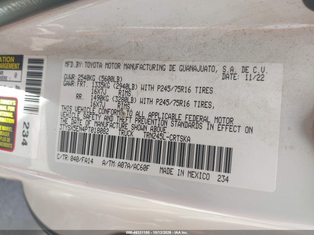 Продажа на аукционе авто 2023 Toyota Tacoma Sr, vin: 3TYSX5EN4PT018082, номер лота: 46331180