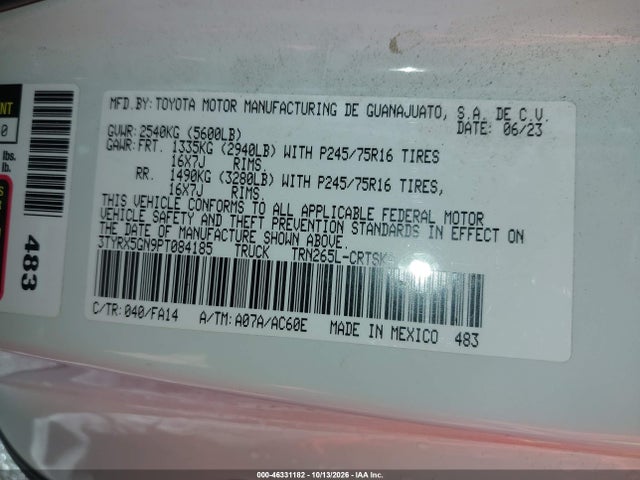 46331182 :رقم المزاد ، 3TYRX5GN9PT084185 vin ، 2023 Toyota Tacoma Sr مزاد بيع