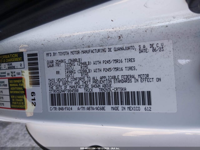 2023 Toyota Tacoma Sr მანქანა იყიდება აუქციონზე, vin: 3TYRX5GN4PT084580, აუქციონის ნომერი: 46331184