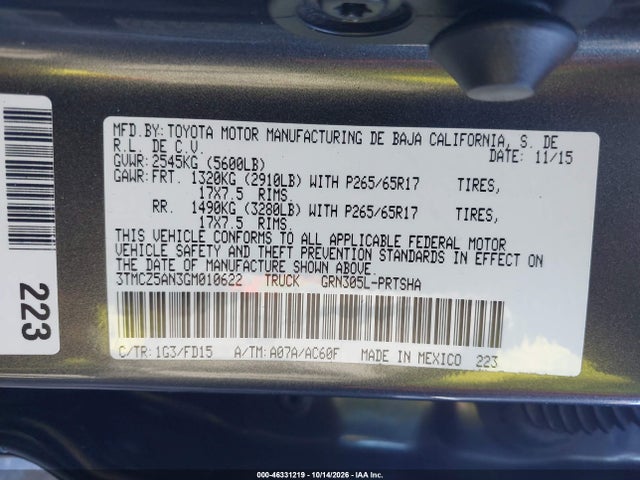 Продажа на аукционе авто 2016 Toyota Tacoma Trd Sport, vin: 3TMCZ5AN3GM010622, номер лота: 46331219