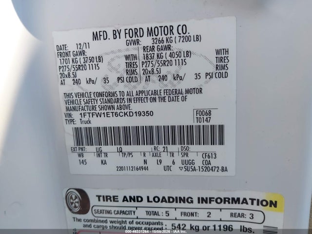 Aukcja sprzedaży 2012 Ford F-150 King Ranch, vin: 1FTFW1ET6CKD19350, numer aukcji: 46331264