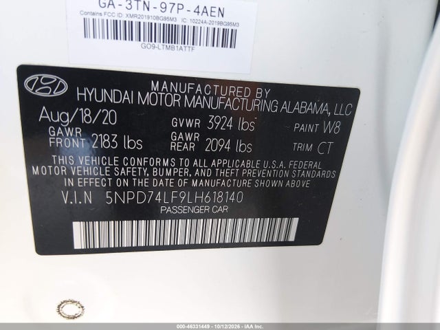 Продаж на аукціоні авто 2020 Hyundai Elantra Se, vin: 5NPD74LF9LH618140, номер лоту: 46331449