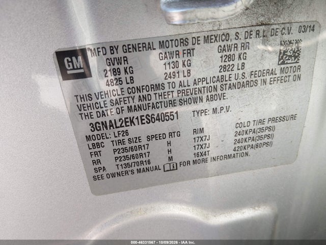 3GNAL2EK1ES640551 Chevrolet Captiva Sport 2ls