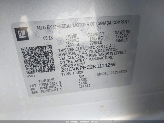 46331582 :رقم المزاد ، 2GCVKPEC2K1114259 vin ، 2019 Chevrolet Silverado 1500 Ld Lt مزاد بيع