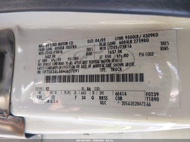 46331638 :رقم المزاد ، 1FTSE34L46HA07091 vin ، 2006 Ford E-350 Super Duty Commercial/recreational مزاد بيع