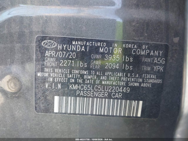 KMHC65LC5LU220449 Hyundai Ioniq Hybrid Blue