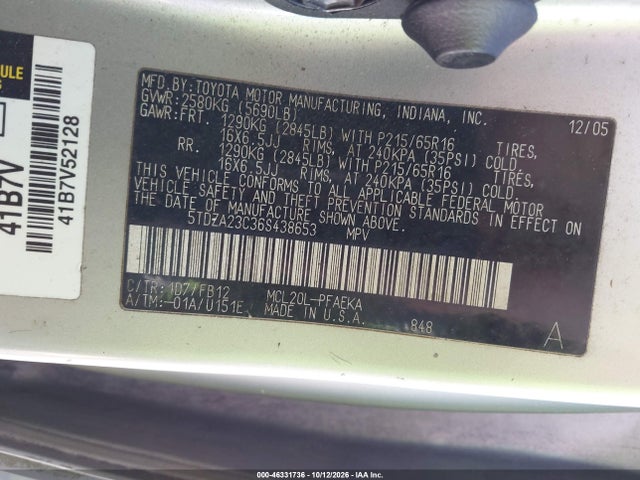 Aukcja sprzedaży 2006 Toyota Sienna Ce, vin: 5TDZA23C36S438653, numer aukcji: 46331736