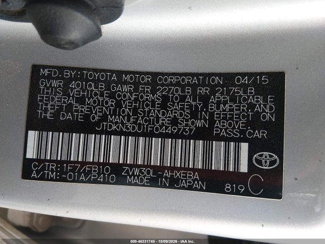 Toyota Prius Two 2015 JTDKN3DU1F0449737 Image 9