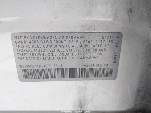 Продажа на аукционе авто 2012 Volkswagen Cc Sport, vin: WVWMN7AN7CE513517, номер лота: 46331755