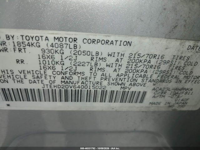 Продажа на аукционе авто 2004 Toyota Rav4, vin: JTEHD20V640015022, номер лота: 46331792
