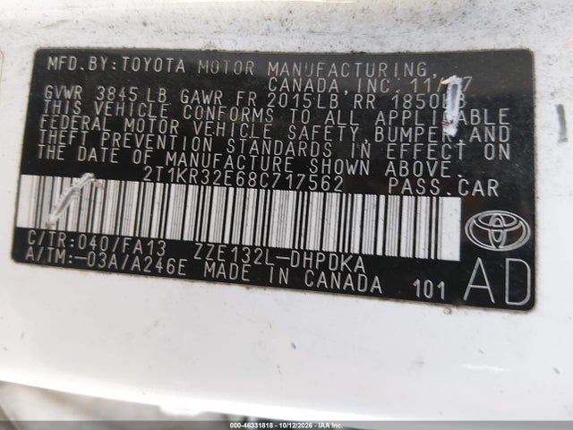 Aukcja sprzedaży 2008 Toyota Matrix, vin: 2T1KR32E68C717562, numer aukcji: 46331818
