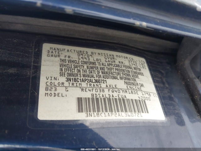Продаж на аукціоні авто 2010 Nissan Versa 1.8s, vin: 3N1BC1AP2AL360721, номер лоту: 46331901