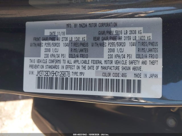 Продаж на аукціоні авто 2017 Mazda Cx-9 Grand Touring, vin: JM3TCBDY6H0129878, номер лоту: 46331942