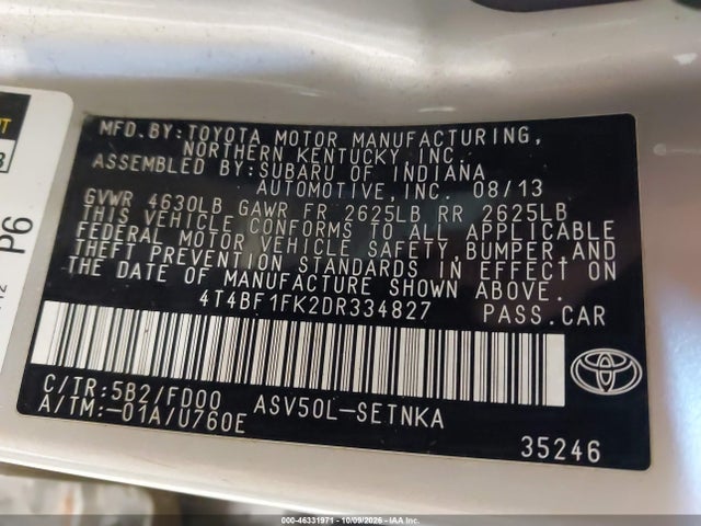 Aukcja sprzedaży 2013 Toyota Camry Le, vin: 4T4BF1FK2DR334827, numer aukcji: 46331971