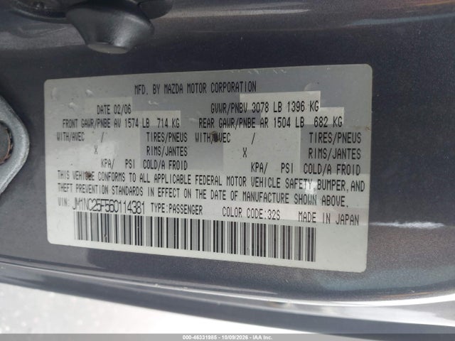 Aukcja sprzedaży 2006 Mazda Mx-5 Touring, vin: JM1NC25F560114381, numer aukcji: 46331985