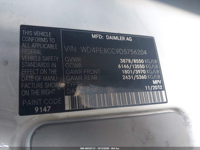 46332113 :رقم المزاد ، WD4PE8CC9D5756204 vin ، 2013 Mercedes-benz Sprinter 2500 High  Roof مزاد بيع