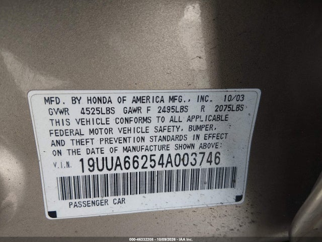 46332208 :رقم المزاد ، 19UUA66254A003746 vin ، 2004 Acura Tl مزاد بيع