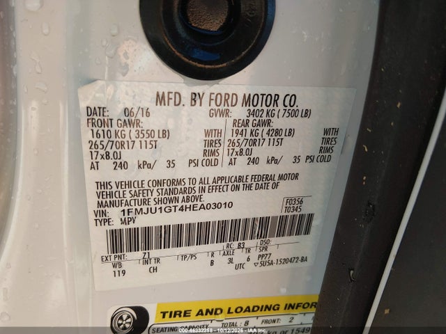 Продажа на аукционе авто 2017 Ford Expedition Xl, vin: 1FMJU1GT4HEA03010, номер лота: 46332258
