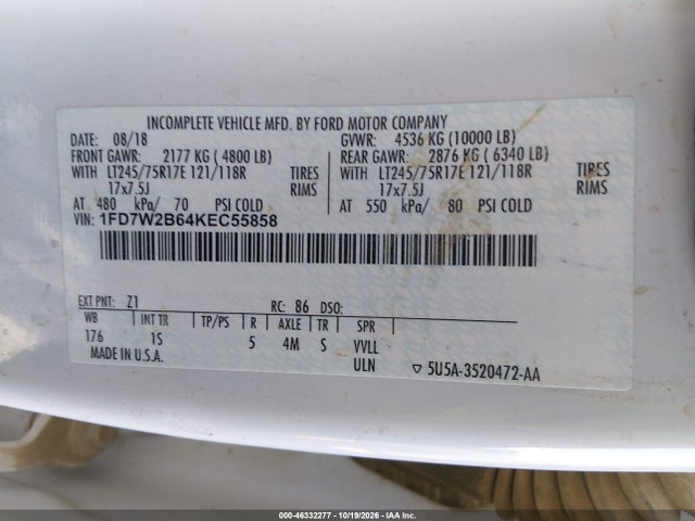 Aukcja sprzedaży 2019 Ford F-250 Xl, vin: 1FD7W2B64KEC55858, numer aukcji: 46332277