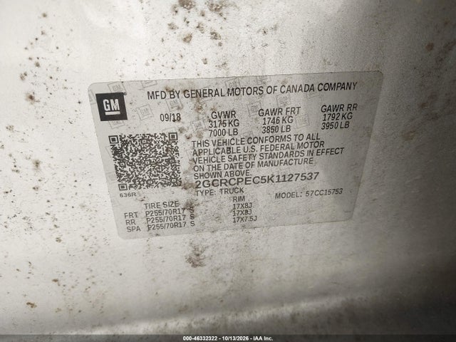 46332322 :رقم المزاد ، 2GCRCPEC5K1127537 vin ، 2019 Chevrolet Silverado 1500 Ld Lt مزاد بيع