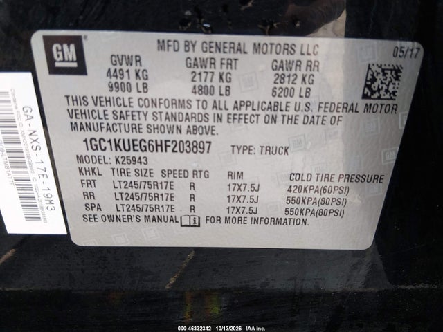 Продажа на аукционе авто 2017 Chevrolet Silverado 2500hd Wt, vin: 1GC1KUEG6HF203897, номер лота: 46332342