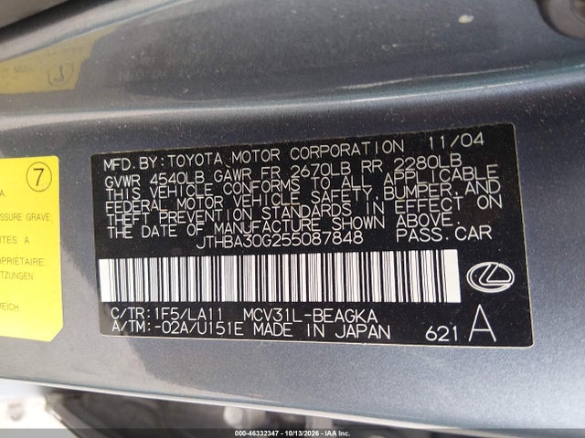 Продажа на аукционе авто 2005 Lexus Es 330, vin: JTHBA30G255087848, номер лота: 46332347