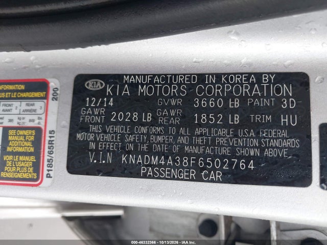 KIA RIO LX 2015 KNADM4A38F6502764 Image 9