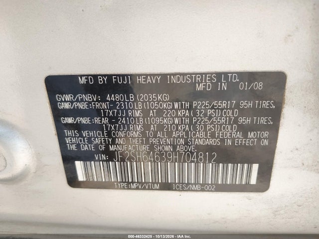 2009 Subaru Forester 2.5x L.l. Bean Edition მანქანა იყიდება აუქციონზე, vin: JF2SH64639H704812, აუქციონის ნომერი: 46332425