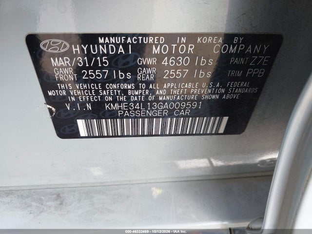 KMHE34L13GA009591 Hyundai Sonata Hybrid Limited