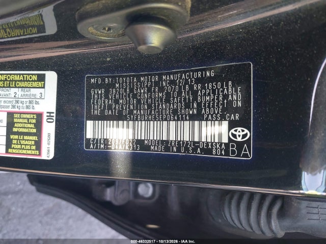 Aukcja sprzedaży 2014 Toyota Corolla S Plus, vin: 5YFBURHE5EP064114, numer aukcji: 46332517