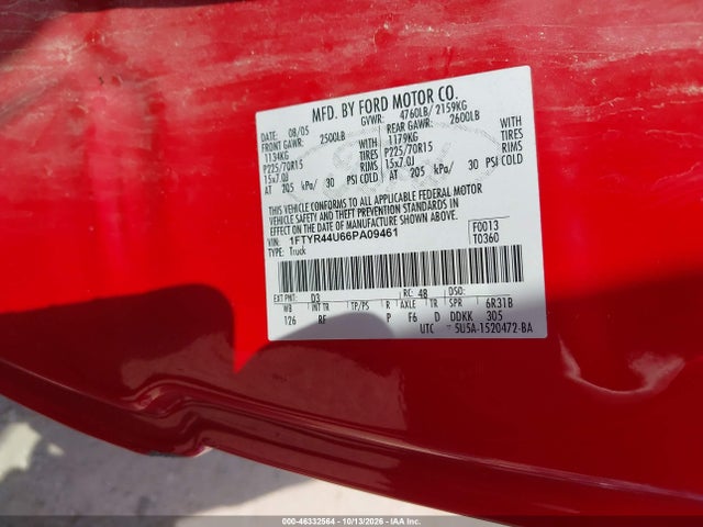 Продаж на аукціоні авто 2006 Ford Ranger Sport/stx/xlt, vin: 1FTYR44U66PA09461, номер лоту: 46332564