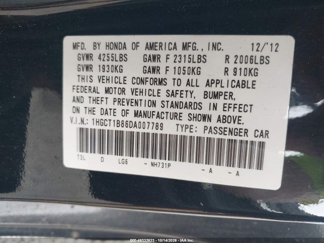 Aukcja sprzedaży 2013 Honda Accord Ex-l, vin: 1HGCT1B86DA007789, numer aukcji: 46332623