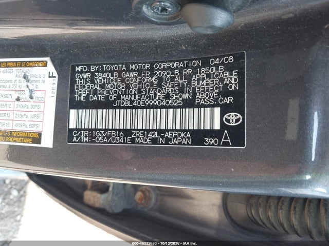 2009 Toyota Corolla Le მანქანა იყიდება აუქციონზე, vin: JTDBL40E999040525, აუქციონის ნომერი: 46332683