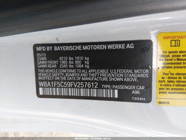 BMW 228I 2015 WBA1F5C59FV257612 Image 9