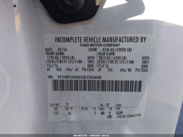 Aukcja sprzedaży 2016 Ford F-250 Xl, vin: 1FDBF2A62GED02498, numer aukcji: 46332705