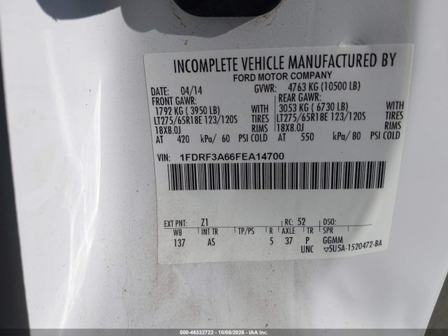 Aukcja sprzedaży 2015 Ford F-350 Xl, vin: 1FDRF3A66FEA14700, numer aukcji: 46332722