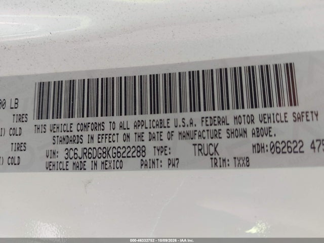 3C6JR6DG8KG622288 RAM 1500 Classic Tradesman 4x2 8&#039; Box