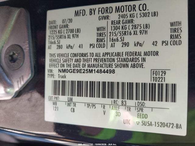 46332785 :رقم المزاد ، NM0GE9E25M1484498 vin ، 2021 Ford Transit Connect Xl Passenger مزاد بيع