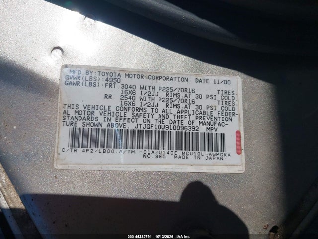 Aukcja sprzedaży 2001 Lexus Rx 300, vin: JTJGF10U910096392, numer aukcji: 46332791