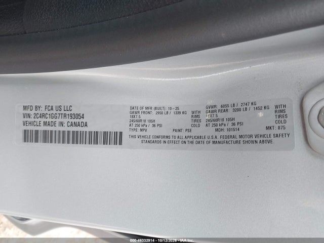 46332914 :رقم المزاد ، 2C4RC1GG7TR193054 vin ، 2026 Chrysler Pacifica Limited مزاد بيع