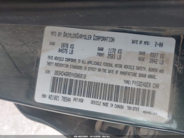 Aukcja sprzedaży 2000 Dodge Intrepid, vin: 2B3HD46R5YH306818, numer aukcji: 46333008