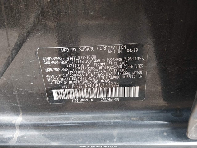 Subaru Crosstrek 2.0i Premium 2019 JF2GTAEC6K8333324 Image 9
