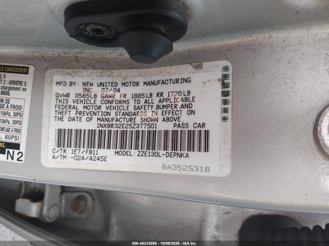 46333095 :رقم المزاد ، 1NXBR32E25Z377501 vin ، 2005 Toyota Corolla Le مزاد بيع