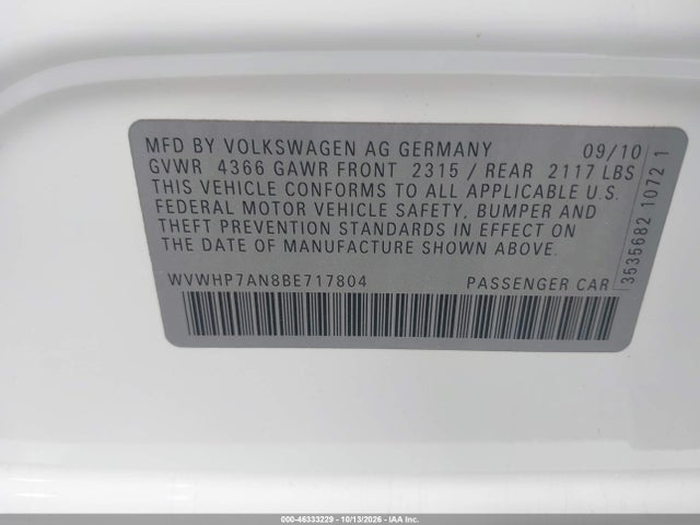 Продажа на аукционе авто 2011 Volkswagen Cc Lux, vin: WVWHP7AN8BE717804, номер лота: 46333229