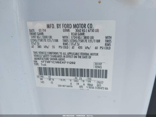 Продажа на аукционе авто 2014 Ford F-150 Xl, vin: 1FTMF1CM6EKF11292, номер лота: 46333240