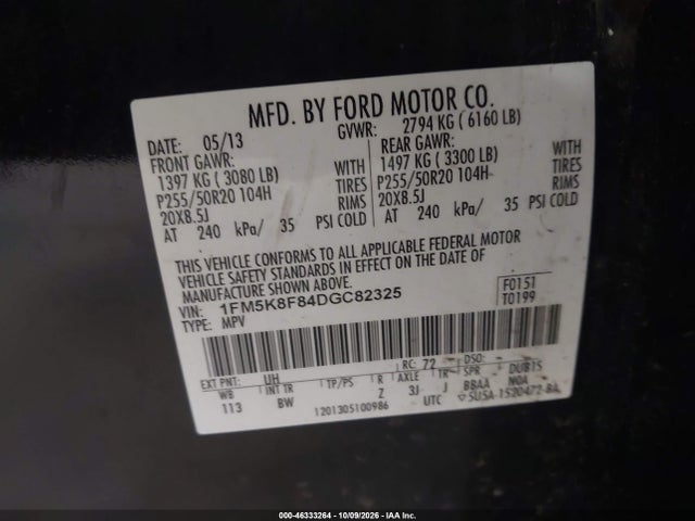 46333264 :رقم المزاد ، 1FM5K8F84DGC82325 vin ، 2013 Ford Explorer Limited مزاد بيع