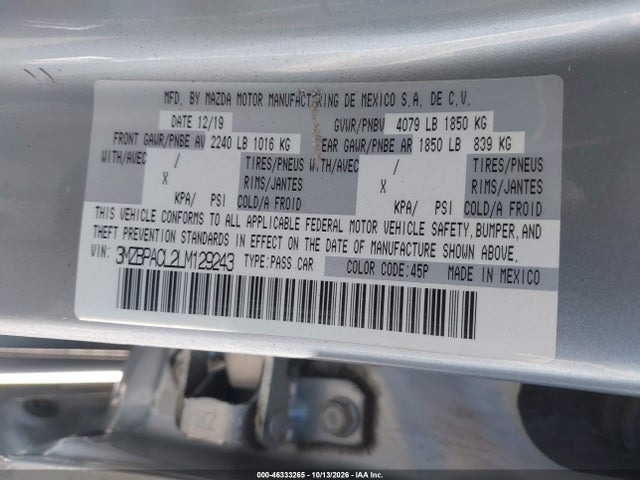 3MZBPACL2LM129243 Mazda Mazda3 Select Package
